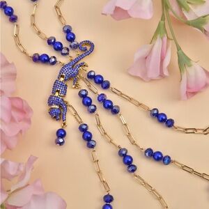 Simulated Blue Pearls, Blue Gemstone, Australian Crys, & Multi Paperclip Chain